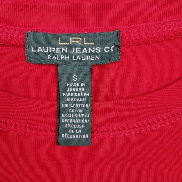 Lauren Jeans Ralph Lauren Womens Size S Red Pullover w Brown Patches Minimalist - Picture 6 of 7
